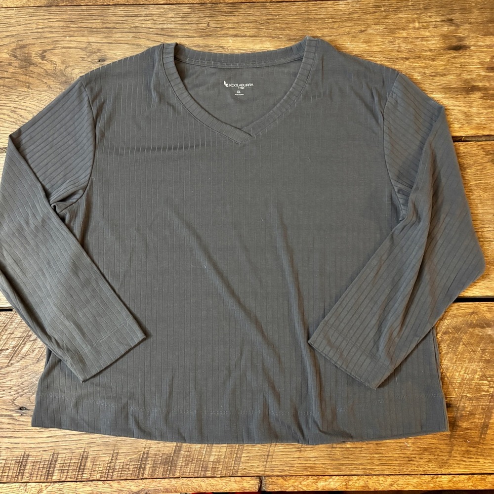 Koolaburra UGG Ribbed V Neck Long Sleeve Charcoal Gray Soft Stretch Woman's XL‎